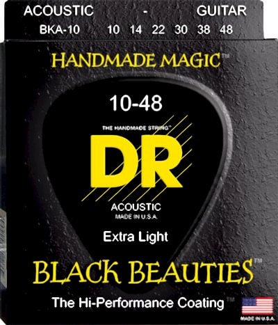 DR BKA-10 Black Beauties Siyah Akustik Gitar Teli (Extra Light 10-48)