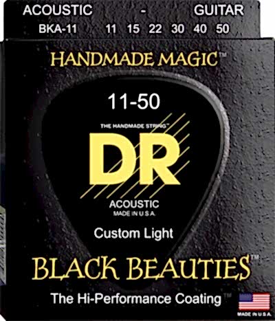 DR BKA-11 Black Beauties Siyah Akustik Gitar Teli (Custom Light 11-50)