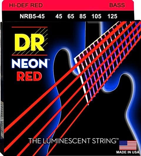 DR NRB5-45 Hi-Def Neon Kırmızı 5 Tellİ Bas Gitar Teli (Medium 45-125)